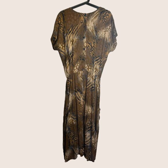 🐆 VTG 80s RABBIT RABBIT RABBIT DESIGNS ANIMAL CHEETAH PRINT DRAPE FRONT DRESS - Picture 8 of 12